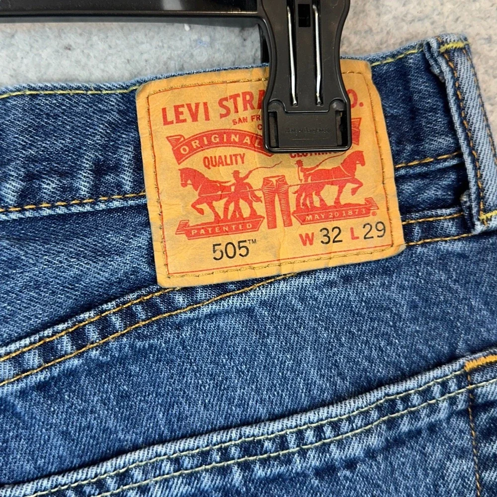 Levis 505 Jeans Mens 32X29 Regular Fit Blue Straight Leg Medium Wash Denim EUC